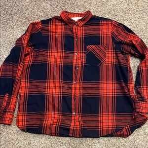 Old Navy Women's Red and Black Plaid Button Down Shirt